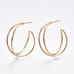 Brass Stud Earrings, Half Hoop Earrings, with 925 Sterling Silver Pins, Nickel Free, Real 18K Gold Plated, 26x7mm, Pin: 0.8mm(X-KK-T038-304G)