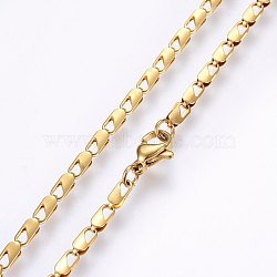 304 Stainless Steel Sheet Chain Necklaces, with Lobster Claw Clasps, Golden, 19.69 inch(50cm), 2.5mm, link: 6x2.5x1.5mm(MAK-L015-04B)
