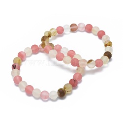 Frosted Tigerskin Glass Bead Stretch Bracelets, Round, 2-1/8 inch~2-3/8 inch(5.5~6cm), Bead: 8mm(X-BJEW-K212-B-016)