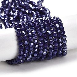 Electroplate Opaque Glass Beads Strands, Faceted(32 Facets), Pearl Luster Plated, Round, Indigo, 4mm, Hole: 0.7mm, about 88~95pcs/strand, 12.99~14.06 inch(33~35.7cm)(EGLA-A035-P4mm-A09)