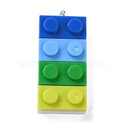 Resin Pendants, with Platinum Iron Loop, Toy Bricks, Colorful, 36x15.5x8mm, Hole: 2.6mm(RESI-E017-D04)