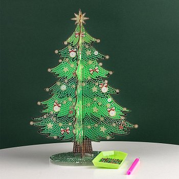 DIY Christmas Tree Display Decor Diamond Painting Kits, Including Plastic Board, Resin Rhinestones, Pen, Tray Plate and Glue Clay, Lime Green, 265x195mm
