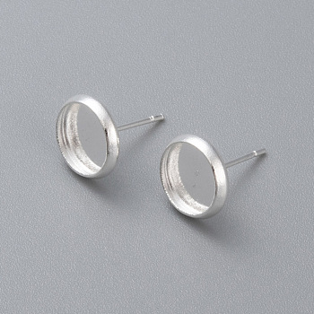 304 Stainless Steel Stud Earring Settings, Flat Round, Silver, Tray: 8mm, 10mm, Pin: 0.8mm
