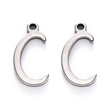 201 Stainless Steel Charms, Laser Cut, Stainless Steel Color, Letter.C, 12.5x6x1mm, Hole: 1mm