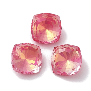 Glass Rhinestone Cabochons, Point Back & Back Plated, Faceted, Square, Fuchsia, 12x12x6.5mm