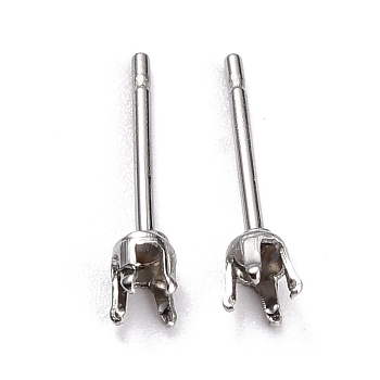 304 Stainless Steel Stud Earring Settings, Prong Earring Settings, Flat Round, Stainless Steel Color, Fit for 3mm Rhinestone, 3mm, Pin: 0.8mm
