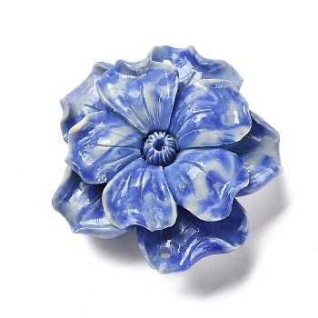 Synthetic Shell Dyed Carved Flower Connector Charms, Royal Blue, 49x49x16mm, Hole: 2mm