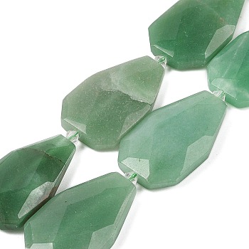 Natural Green Aventurine Beads Strands, Faceted Teardrop, 36~40x24~26x9.5~10.5mm, Hole: 2mm, about 9pcs/strand, 14.96''(38cm)