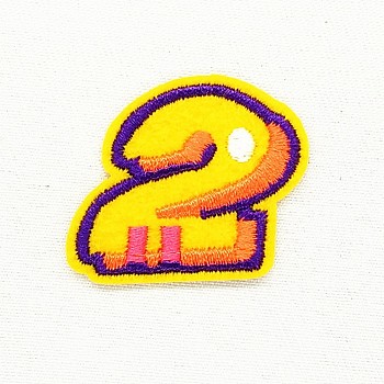 Computerized Embroidery Cloth Iron on/Sew on Patches, Costume Accessories, Appliques, Number, Yellow, Num.2, 35x36mm