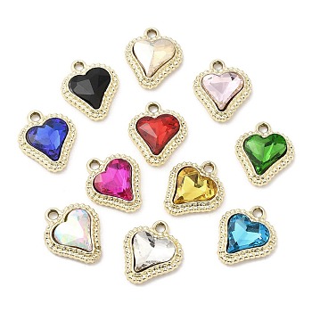 UV Plating Golden Alloy Pendants, with Glass, Cadmium Free & Lead Free, Heart Charms, Golden, 20.5x17.5x6.5mm, Hole: 2.5mm