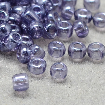 12/0 Grade A Round Glass Seed Beads, Transparent Colours Lustered, Lilac, 12/0, 2x1.5mm, Hole: 0.3mm