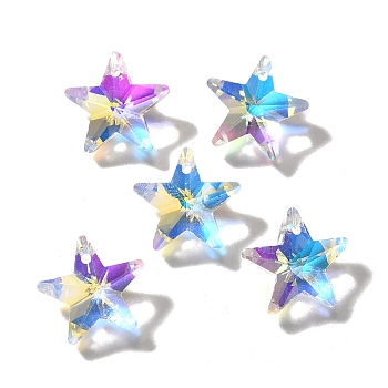 Glass Charms, Star, AB Color, Faceted, Clear AB, 17x18x8.5mm, Hole: 1.4mm
