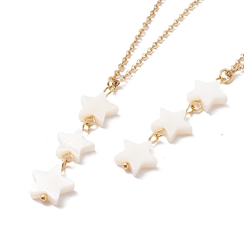 Natural Shell Star Pendant Necklace with 304 Stainless Steel Cable Chain for Women, Golden, 17.76~17.91 inch(45.1~45.5cm)