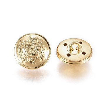 Brass Shank Buttons, Flat Round, Golden, 15x5mm, Hole: 2.5x3mm