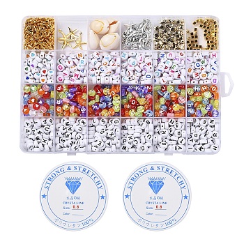 DIY Bracelet Jewelry Making Kits, Including Acrylic Beads, CCB Plastic Beads, Natural Cowrie Shell Beads, Metal Findings, Mixed Color, Beads: 3600pcs