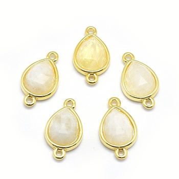 Natural Rainbow Moonstone Links connectors, with Golden Tone Brass Findings, teardrop, Faceted, 17.5x9.5x5mm, Hole: 1.2mm