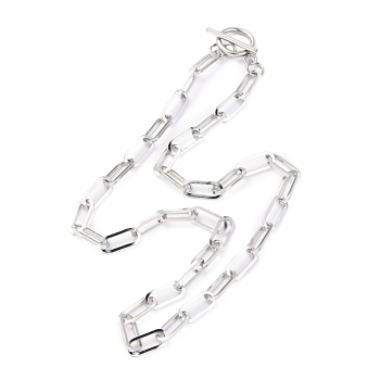 Unisex 304 Stainless Steel Paperclip Chain Necklaces, with Toggle Clasps, Stainless Steel Color, 17.71 inch(45cm)