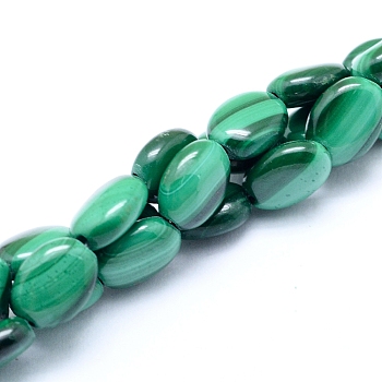 Natural Malachite Beads Strands, Oval, 9.5~10x8x5mm, Hole: 0.8mm, about 43pcs/strand, 15.75 inch(40cm)