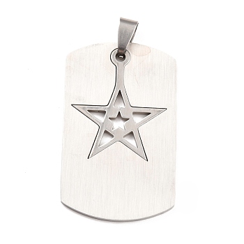 Titanium Steel Pendants, Split Dog Tag Pendant, Rectangle with Star, Stainless Steel Color & Silver Color Plated, 51x27x1.5mm, Hole: 6x4mm