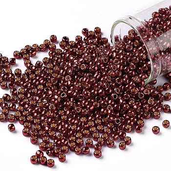 TOHO Round Seed Beads, Japanese Seed Beads, (PF564) PermaFinish Cabernet Red Metallic, 8/0, 3mm, Hole: 1mm, about 1111pcs/50g