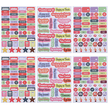 9 Sheets 3 Styles Colorful Rectangle Coated Paper Self Adhesive Budget Labels Stickers, Cash Envelope Budget Decals for Money Saving Budgeting Planner, Mixed Shapes, 194x142x0.1mm, Sticker: 7~21x12~66mm, 3 sheets/style