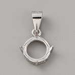 Rhodium Plated 925 Sterling Silver Pendant Cabochon Open Back Settings, Basket Pendant Setting with Prongs Mounting, Flat Round, with 925 Stamp, Platinum, Tray: 8mm, 12x10x5mm, Hole: 4x4.5mm(STER-WH0010-28)