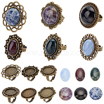 DIY Gemstone Adjustable Ring Making Kit, Including Oval & Flower Adjustable Alloy Ring Settings, Natural & Synthetic Mixed Stone Cabochons, 12Pcs/bag(DIY-SC0022-29)