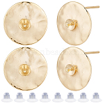 20Pcs Brass Stud Earring Findings, For Half Drilled Bead, with Loop, Flat Round, Nickel Free, 20Pcs Plastic Ear Nuts, Golden, 15x15mm, Hole: 1.6mm, Pin: 0.7~1mm(KK-BBC0023-12)