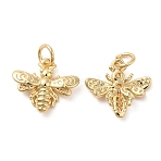Rack Plating Brass Charms, with Jump Ring, Long-Lasting Plated, Cadmium Free & Lead Free, Bees Charm, Real 18K Gold Plated, 13x14.5x2.5mm, Hole: 3mm(KK-I706-02G)