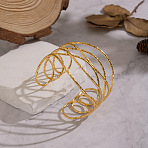 Hammered 304 Stainless Steel Multi Cuff Bangles for Women, Ion Plating(IP), Real 18K Gold Plated, Inner Diameter: 2.34x1.71 inch(5.95x4.35cm)(BJEW-Z161-01G)