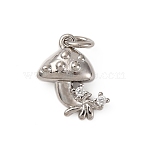 Brass Micro Pave Cubic Zirconia Pendants, Mushroom Charms, with Jump Ring, Long-Lasting Plated, Cadmium Free & Lead Free, Rack Plating, Platinum, 14x11.5x4.5mm, Hole: 3mm(KK-P308-24P)