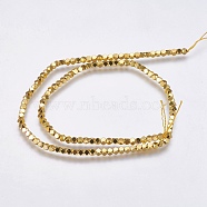 Electroplate Non-magnetic Synthetic Hematite Bead Strands, Faceted, Cube, Golden Plated, 3x3x3mm, Hole: 0.5mm, about 133pcs/strand, 16 inch(G-K237-08I)