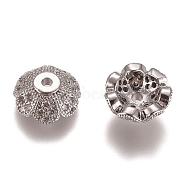 Multi-Petal Brass Micro Pave Clear Cubic Zirconia Bead Caps, Flower, Platinum, 8x3.5mm, Hole: 1.2mm(ZIRC-G153-35P)