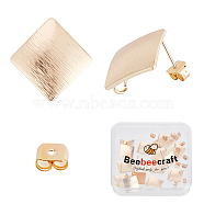 20Pcs Brass Stud Earring Findings, with Vertical Loops, Rhombus, with 20Pcs Ear Nuts, Nickel Free, Golden, 17.5x17.5mm, Hole: 1.5mm, Pin: 0.5mm(KK-BBC0003-36)