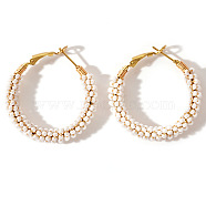 Sweet and Stylish Round Pearl Hoop Earrings for Women, Unique Design, Golden, 40x37mm(WW3480)