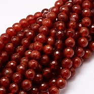 Dyed Natural Agate Faceted Round Beads Strands, Dark Red, 8mm, Hole: 1mm, about 48pcs/strand, 15.3 inch(G-E320B-8mm-08)
