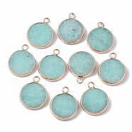 Natural White Jade Pendants, with Golden Tone Brass Open Back Bezel, Dyed, Flat Round, Pale Turquoise, 20.5x16.5x4mm, Hole: 2mm(G-S359-007C)