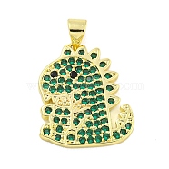 Real 18K Gold Plated Brass Micro Pave Cubic Zirconia Pendant, Dinosaur, Sea Green, 21x17.5x2mm, Hole: 3.5x3mm(KK-R159-32G)