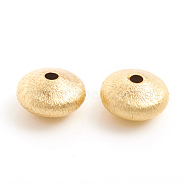 Matte Style Brass Textured Beads, Long-Lasting Plated, Rondelle, Real 14K Gold Plated, 9.5x5.5mm, Hole: 1.8mm(KK-L155-10B)