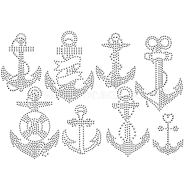 Glass Hotfix Rhinestone, Iron on Appliques, Costume Accessories, for Clothes, Bags, Pants, Anchor & Helm Pattern, 297x210mm(DIY-WH0303-041)