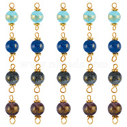 80Pcs 4 Styles Natural Mashan Jade Connector Charms, with Golden Plated Alloy and Brass Findings, Dyed, Round, Mixed Color, 17.5~18x8~8.5mm, Hole: 1.6~2.8mm, 20pcs/style(G-FH0001-77)