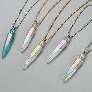 Electroplate Natural Quartz Crystal Perfume Bottle Pendant Necklaces, with 304 Stainless Steel Box Chains and Plastic Dropper, Faceted, Bullet, Mixed Color, 27.75 inch(70.5cm), Bottle Capacity: 2ml(0.06 fl. oz)(NJEW-I239-01)