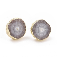 Natural Dyed Quartz Stud Earrings, with Brass Findings, Flat Round, Golden, Gainsboro, 14~22x14~22x5~6mm, Pin: 0.7mm(EJEW-P166-B01)