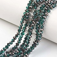 Electroplate Transparent Glass Beads Strands, Half Black Plated, Faceted, Rondelle, Teal, 6x5mm, Hole: 1mm, about 85~88pcs/strand, 16.1~16.5 inch(41~42cm)(EGLA-A034-T6mm-P05)