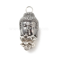 Brass Buddha Head Links Connectors, with Alloy Lotus Double Sided Bead Caps and 304 Stainless Steel Findings, Antique Silver, 23.5x12x11mm, Hole: 2.6mm(PALLOY-JF01033)