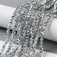 Half Plated Faceted Rondelle Glass Bead Strands, Silver, 3.5x2.5mm, Hole: 1mm, about 150pcs/strand(EGLA-S095-3mm-03)
