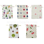 10Pcs 5 Styles Printed Polycotton(Polyester Cotton) Packing Pouches Drawstring Bags, Rectangle, Mixed Color, 18x13cm, 2pcs/style(ABAG-YW0001-04)