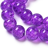 Crackle Glass Beads Strands, Round, Blue Violet, 10mm, Hole: 1.3~1.6mm, about 80pcs/strand, 31.4 inch(X-CCG-Q001-10mm-12)