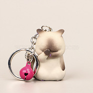 Cute Face Covering Cat Resin Pendant Keychain, with Random Color Bell Charms, Cartoon Doll for Bag Pendant Ornament, Old Lace, 10.2cm, Pendant: 5x2.9x3cm(ANIM-PW0001-021C)