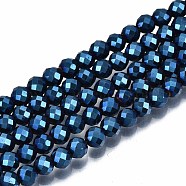 Electroplate Non-magnetic Synthetic Hematite Beads Strands, Round, Faceted, Royal Blue, 4mm, Hole: 1mm, about 108pcs/strand, 15.67 inch~15.91 inch(39.8cm~40.4cm)(G-T114-60B-04)